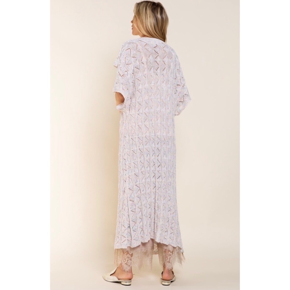 POL White Rainbow Weaved Half Sleeve Long Lightweight Cardigan - Picture 9 of 10